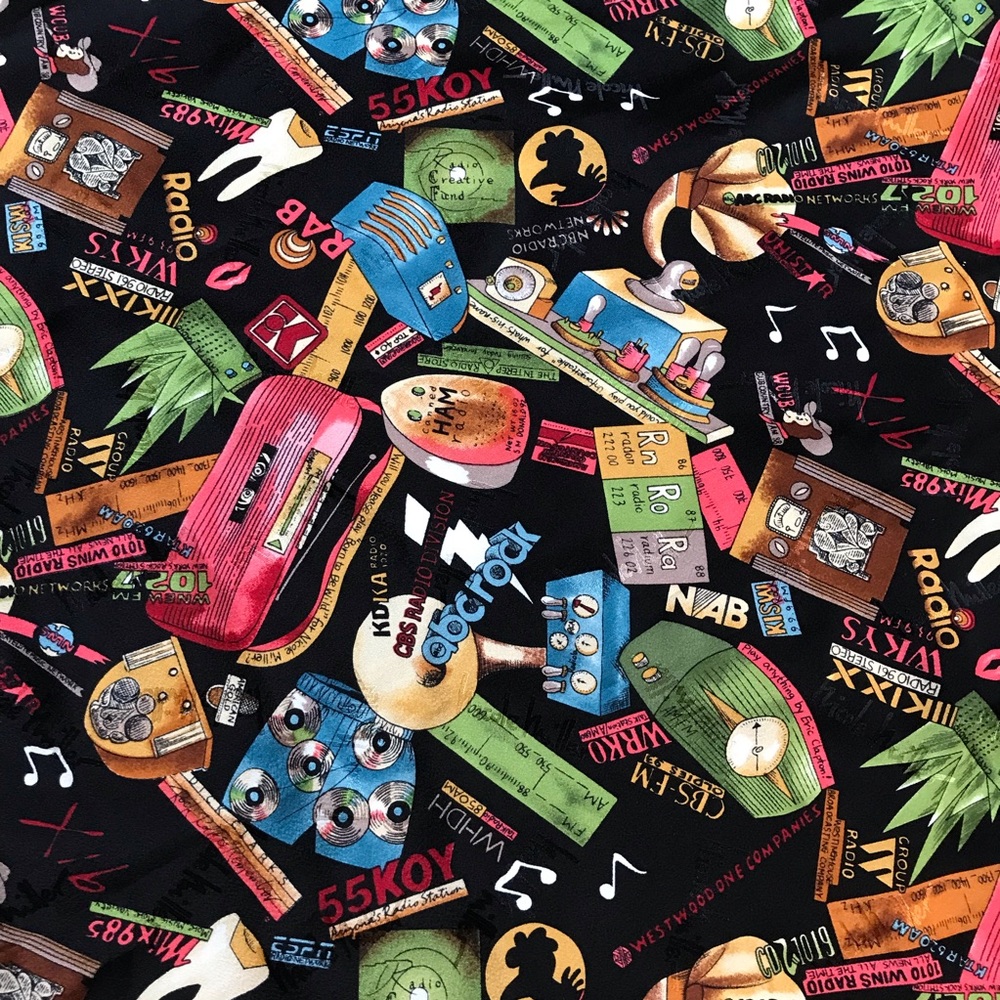 Vintage 1993 NICOLE MILLER Radio Silk Scarf Wrap • 42" x 42” Request Hot Line